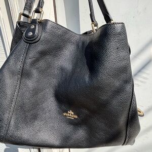 Coach Black Leather Shoulder Bag with Gold Accents